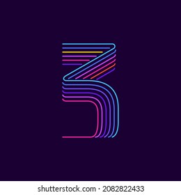 Neon Light Number Three Symbol. Six Thin Lines Colored Font. Perfect For Line Logo, Events Posters, Vivid Emblem, Nightlife Banner And Futuristic Identity. 