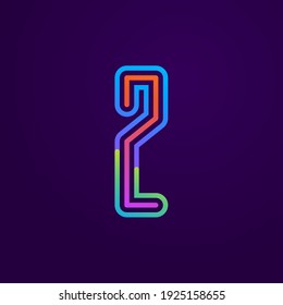 Neon Licht Nummer zwei Linie Logo. Farbige Röhrenschrift für Veranstaltungspakete, Schnürsenkel, Nachtleben und futuristische Identität. Typografisches Design.