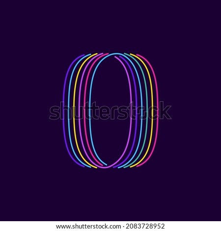 Neon light number zero symbol. Six thin lines colored font. Perfect for line logo, events posters, vivid emblem, nightlife banner and futuristic identity. 