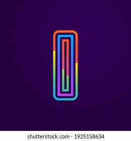 Logo de la línea O con luz neón. Tipo de letra de tubo coloreado para afiches de eventos, emblema de los lugares, banner de vida nocturna e identidad futurista. Diseño tipográfico.