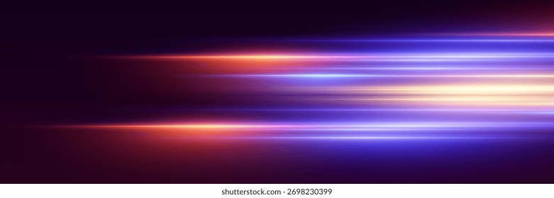 Caminos de luz de neón, el efecto de la luz en movimiento y las líneas.