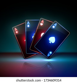 Neon light playing cards in black style