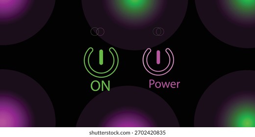 Botón de energía de luz de neón que se enciende y se apaga. icono de Botón de energía de neón en el fondo negro. Conjunto de colores de signo de apagado de neón. elemento de diseño. Ilustración vectorial.