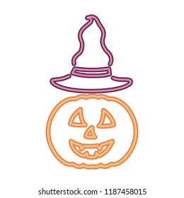 neon light pumpkin with hat halloween