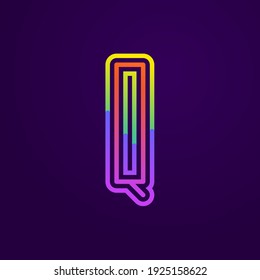 Neon light Q letter line logo. Colored tube font for events posters, lacing emblem, nightlife banner and futuristic identity. Typography design.