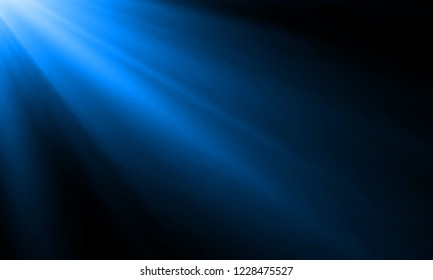 Neon light ray or sun beam vector background. Abstract blue neon light flash, spotlight backdrop with sunlight shine on black background
