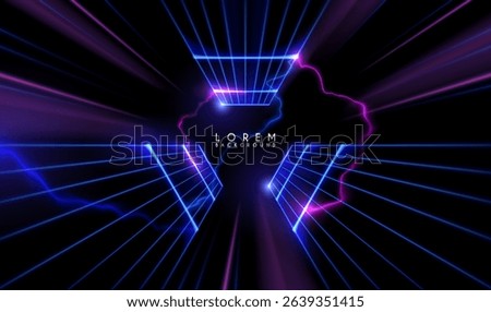 Neon light rays with lightnings effects