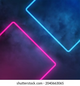 Neon light rectangle smoke effect vector background. Neon illustration smoke banner