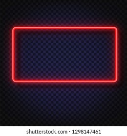 Neon light rectangular banner. Vector Neon light frame sign. Realistic glowing red neon rectangular frame isolated on transparent background. Shining and glowing neon effect. 