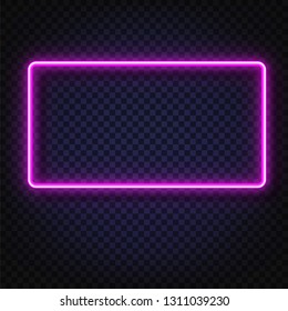 Neon light rectangular banner. Vector Neon light frame sign. Realistic glowing Violet neon rectangular frame isolated on transparent background. Shining and glowing neon effect. 