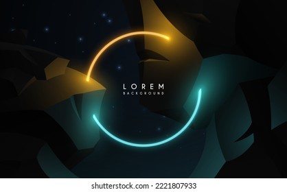 Neon light ring on rock background