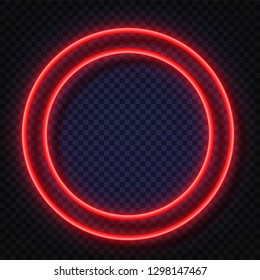 Neon light round banners . Vector Neon light frame sign. Realistic glowing red neon round frames isolated on transparent background. Shining and glowing effect. Plates with a place for inscriptions