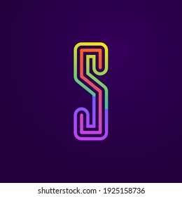 Neon light S letter line logo. Colored tube font for events posters, lacing emblem, nightlife banner and futuristic identity. Typography design.