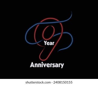 Luz de neón, diseño vectorial de conjunto de aniversario con múltiples líneas color dorado para evento de celebración, invitación, saludo, plantilla web, folleto y folleto