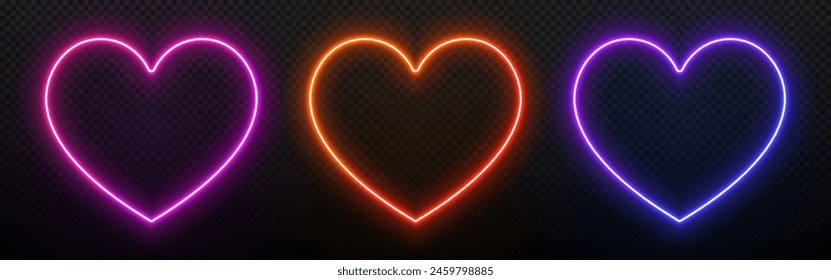 Luz de neón en forma de corazón. Iluminación led para el amor y el día de San Valentín. Marco láser 3D con gradiente. Elementos de borde de lámpara para diseño con texto.