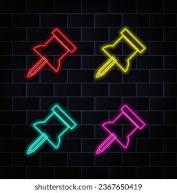 Luz de neón brillando con el icono de ajuste. Símbolo de herramientas de animación brillante. signo claro. amarillo, rojo, verde, azul, rosa y naranja.