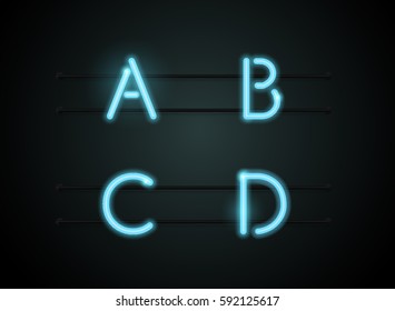 Neon Light sign Alphabet Vector Font. Type letters, Glowing Neon Realistic style