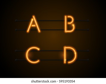 Neon Light sign Alphabet Vector Font. Type letters, Glowing Neon Realistic style