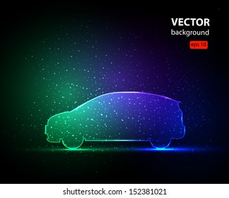 Silueta de luz neón del coche, fácil de editar