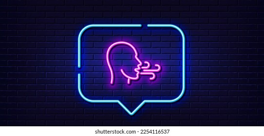 Neon light speech bubble. Breathing line icon. Breath difficulties sign. Respiration problems symbol. Neon light background. Breathing exercise glow line. Brick wall banner. Vector