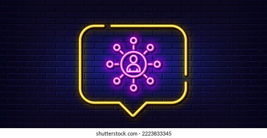 Neon light speech bubble. Business networking line icon. Teamwork or Human resources sign. Neon light background. Networking glow line. Brick wall banner. Vector