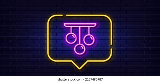 Neon light speech bubble. Ceiling lamp line icon. Fixture light sign. Interior illuminate symbol. Neon light background. Ceiling lamp glow line. Brick wall banner. Vector