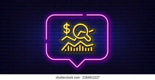 Neon Light-Sprechblase. Überprüfen Sie das Symbol der Investitionszeile. Geschäftsaudit-Zeichen. Finanz-Symbol überprüfen. Neoner heller Hintergrund. Prüfen Sie die Investitionsglühlinie. Brick-Wand-Banner. Vektorgrafik