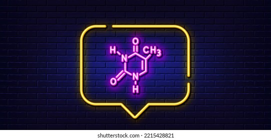 Neon light speech bubble. Chemical formula line icon. Chemistry lab sign. Analysis symbol. Neon light background. Chemical formula glow line. Brick wall banner. Vector