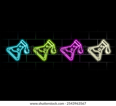 Neon light speech bubble. Chemistry lab line icon. Laboratory flask sign. Analysis symbol. Neon light background. Chemistry lab glow line. Brick wall banner. Vector.