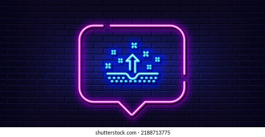 Neon light speech bubble. Clean skin line icon. Body or Face care sign. Neon light background. Clean skin glow line. Brick wall banner. Vector