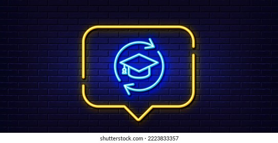 Neon light speech bubble. Continuing education line icon. Online education sign. Neon light background. Continuing education glow line. Brick wall banner. Vector