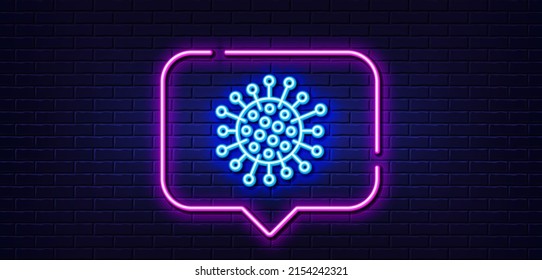 Neon Light-Sprechblase. Symbol der Linie Coronavirus. Covid-19 Pandemie-Virus-Zeichen. Corona-Virus-Symbol. Neoner heller Hintergrund. Coronavirus Glühlinie. Brick-Wand-Banner. Vektorgrafik