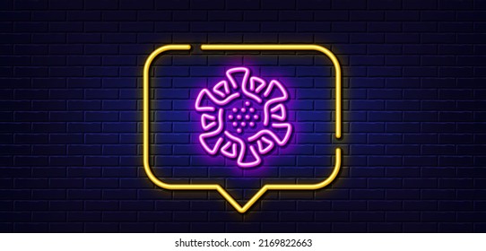 Neon Light-Sprechblase. Symbol der Linie Coronavirus. Covid-Viruszeichen. Gefahrenbefall-Symbol Neoner heller Hintergrund. Coronavirus Glühlinie. Brick-Wand-Banner. Vektorgrafik