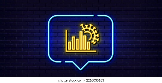Neon light speech bubble. Coronavirus statistics line icon. Covid-19 confirmed cases graph sign. Corona virus pandemic symbol. Neon light background. Coronavirus statistics glow line. Vector