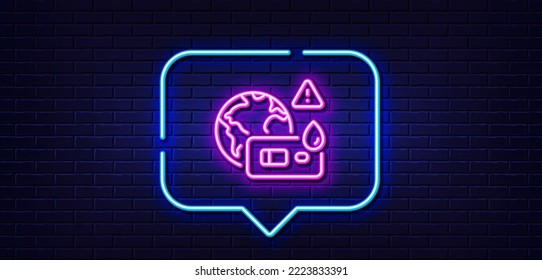 Neon light speech bubble. Covid test line icon. Coronavirus testing sign. Blood test symbol. Neon light background. Covid test glow line. Brick wall banner. Vector