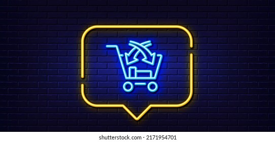 Neon light speech bubble. Cross sell line icon. Market retail sign. Neon light background. Cross sell glow line. Brick wall banner. Vector