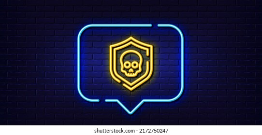 Neon Light Speech Bubble. Cyber Attack Line Icon. Ransomware Threat Sign. Data Protection Symbol. Neon Light Background. Cyber Attack Glow Line. Brick Wall Banner. Vector