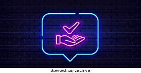 Neon light speech bubble. Dermatologically tested line icon. Organic approved sign. No synthetic symbol. Neon light background. Dermatologically tested glow line. Brick wall banner. Vector