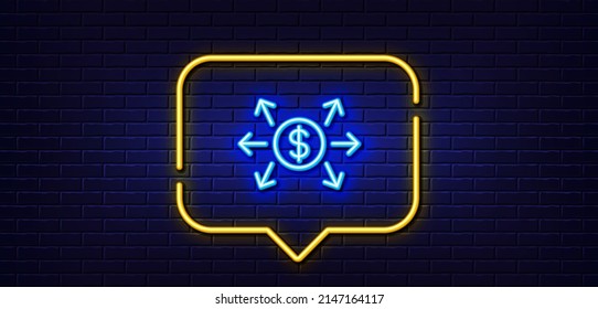 Neon Light-Sprechblase. Symbol für die Dollarkurse. Zahlungszeichen Finanzsymbol. Neoner heller Hintergrund. Dollarkurse glüht. Brick-Wand-Banner. Vektorgrafik