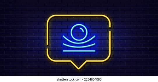 Burbuja de habla de luz neón. Icono de línea de material elástico. Signo de resiliencia o flexibilidad. Símbolo de presión flexible. Fondo neón de luz. Línea de brillo de material elástico. Banner de pared de ladrillo. Vector