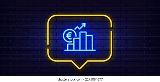 Neon Light Speech Bubble. Euro Rates Line Icon. Currency Exchange Sign. Money Trade Symbol. Neon Light Background. Euro Rate Glow Line. Brick Wall Banner. Vector