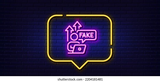 Neon Light Speech Bubble. Fake Internet Line Icon. Web Propaganda Sign. Wrong Truth Symbol. Neon Light Background. Fake Internet Glow Line. Brick Wall Banner. Vector