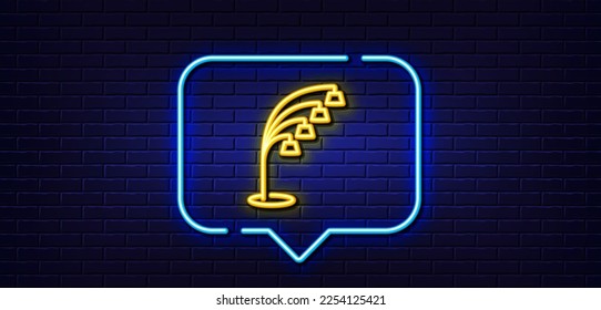Neon light speech bubble. Floor lamp line icon. Stand light sign. Interior illuminate symbol. Neon light background. Floor lamp glow line. Brick wall banner. Vector