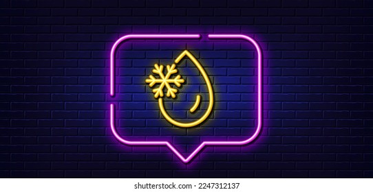 Neon light speech bubble. Freezing water line icon. Freeze cold temperature sign. Fridge function symbol. Neon light background. Freezing water glow line. Brick wall banner. Vector