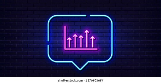 Neon light speech bubble. Growth chart line icon. Financial graph sign. Upper Arrows symbol. Business investment. Neon light background. Growth chart glow line. Brick wall banner. Vector