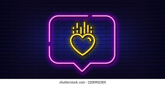 Neon light speech bubble. Heart line icon. Love emotion sign. Valentine day symbol. Neon light background. Heart glow line. Brick wall banner. Vector