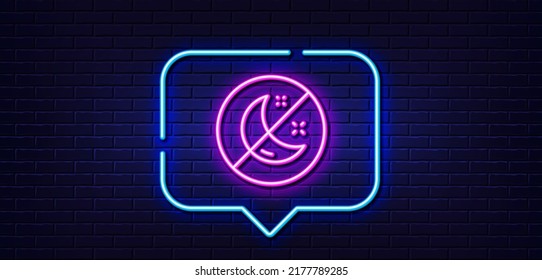 Neon light speech bubble. Insomnia line icon. No sleep sign. Night sleeplessness symbol. Neon light background. Insomnia glow line. Brick wall banner. Vector