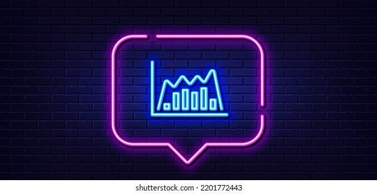 Neon light speech bubble. Investment chart line icon. Economic graph sign. Stock exchange symbol. Business finance. Neon light background. Infographic graph glow line. Brick wall banner. Vector