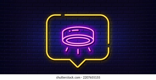 Neon light speech bubble. Led lamp line icon. Spotlight light sign. Interior illuminate symbol. Neon light background. Led lamp glow line. Brick wall banner. Vector