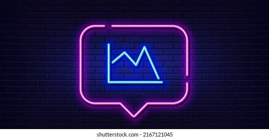 Burbuja de habla de luz neón. Icono de gráfico de línea. Signo del gráfico financiero. Símbolo de bolsa. Fondo neón de luz. Línea de brillo de gráfico de línea. Banner de pared de ladrillo. Vector